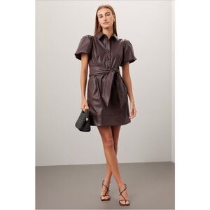 Toccin Puff Sleeve Faux Leather Dress, Size: 10